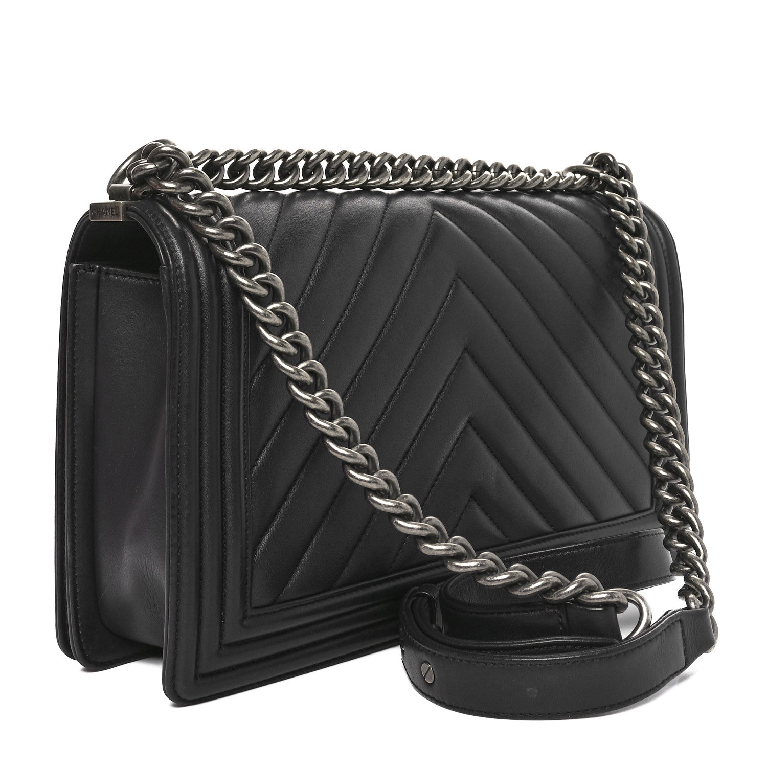 Chanel Lambskin Chevron Quilted New Medium Boy Flap Dark Navy Blue 3 of 10