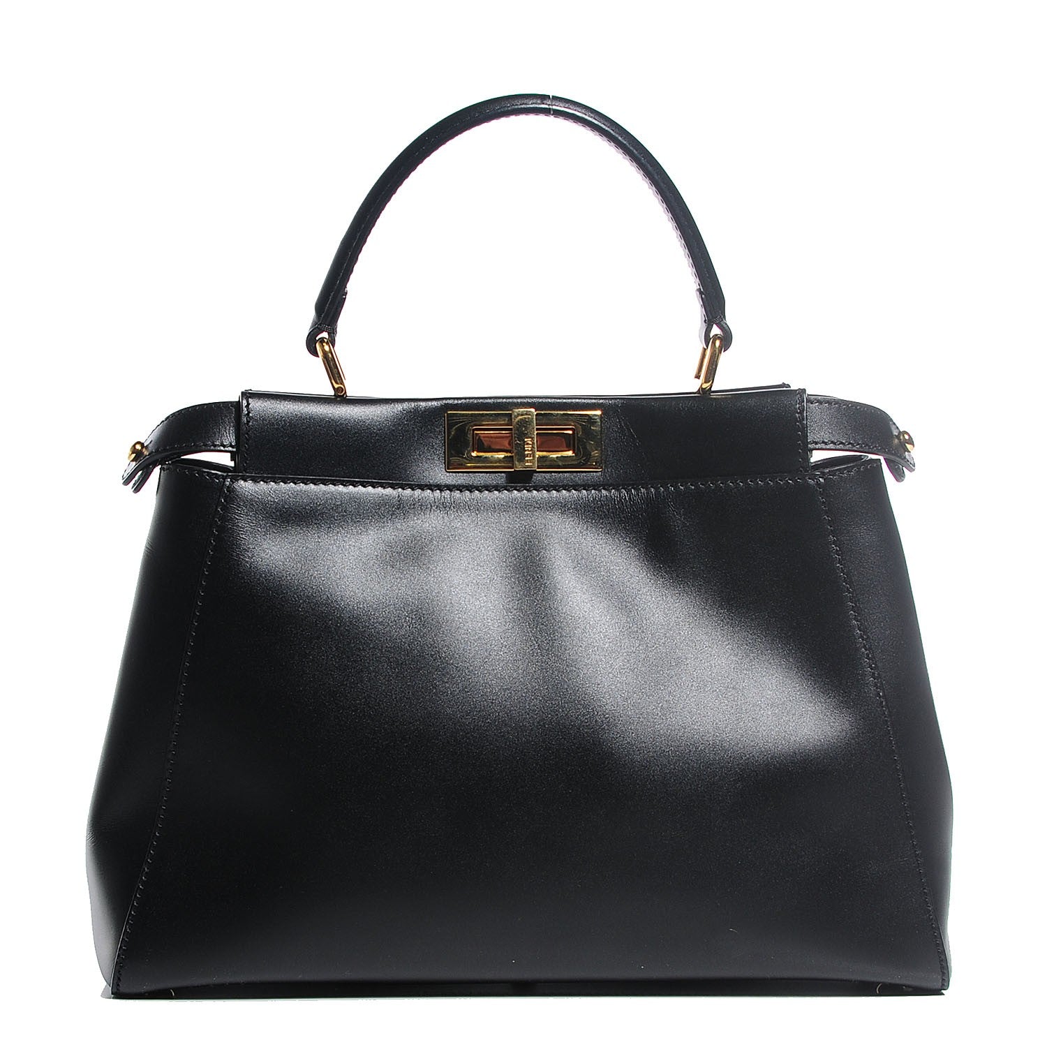 Fendi Vitello Morgan Shiny Nappa Medium Peekaboo Iconic Satchel Black 1 of 10