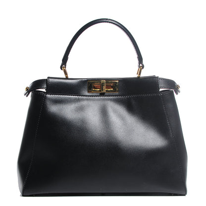 Fendi Vitello Morgan Shiny Nappa Medium Peekaboo Iconic Satchel Black 1 of 10