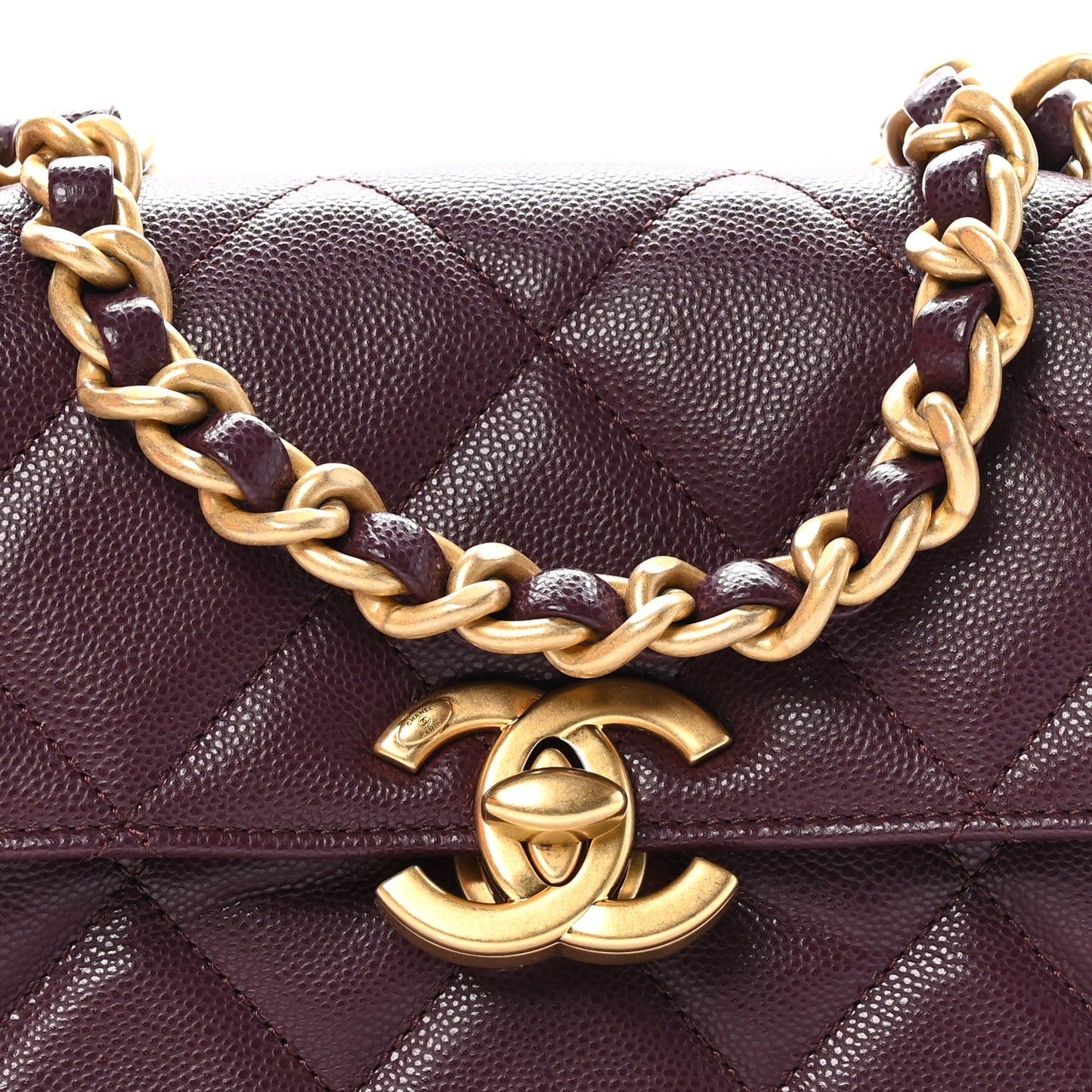 Caviar Quilted CC Mini Flap Dark Burgundy