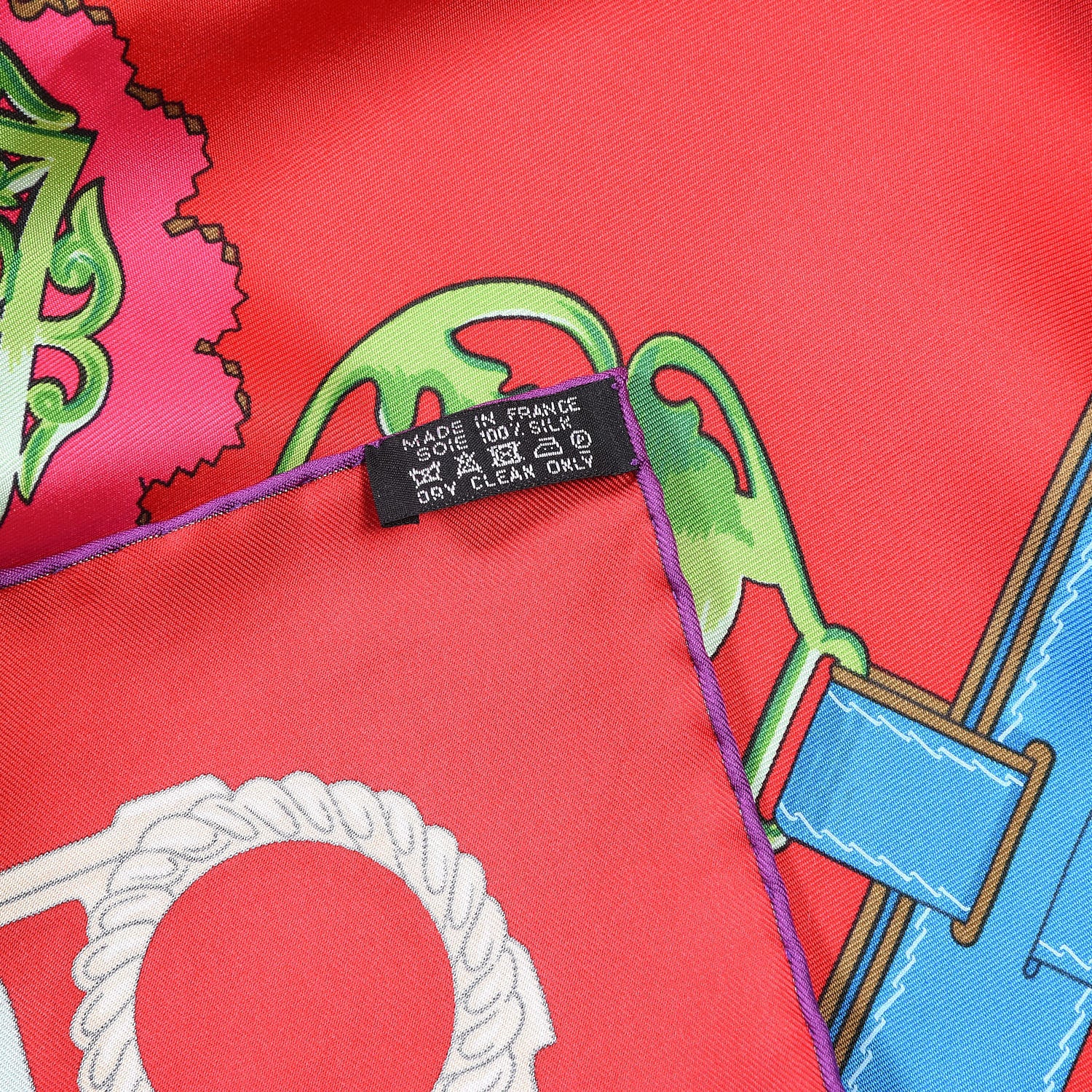 Hermes Silk Cuivreries Scarf 90 Rouge Bleu Vert 5 of 5