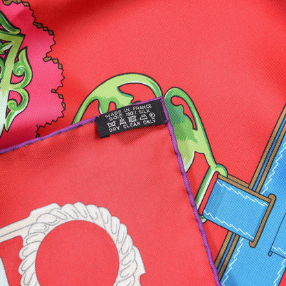 Hermes Silk Cuivreries Scarf 90 Rouge Bleu Vert 5 of 5