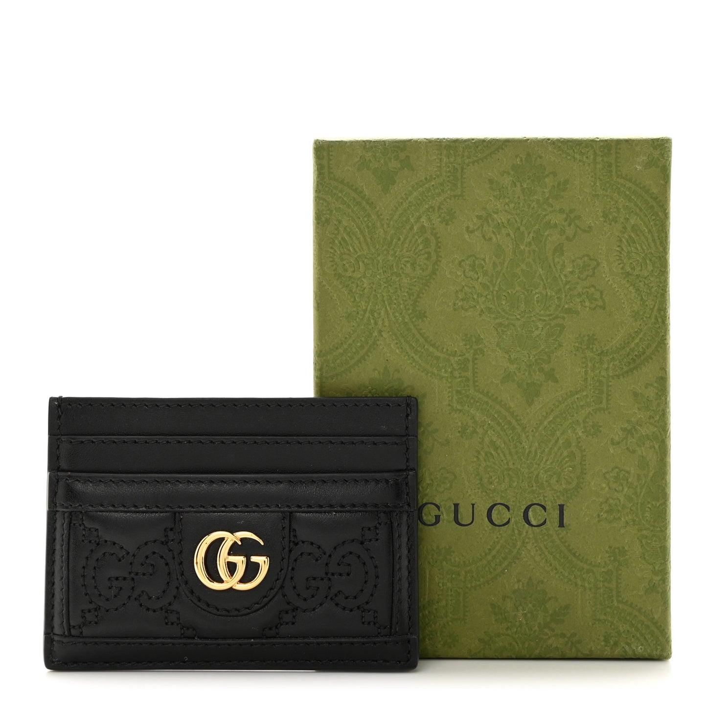 Calfskin GG Matelasse Card Holder Black