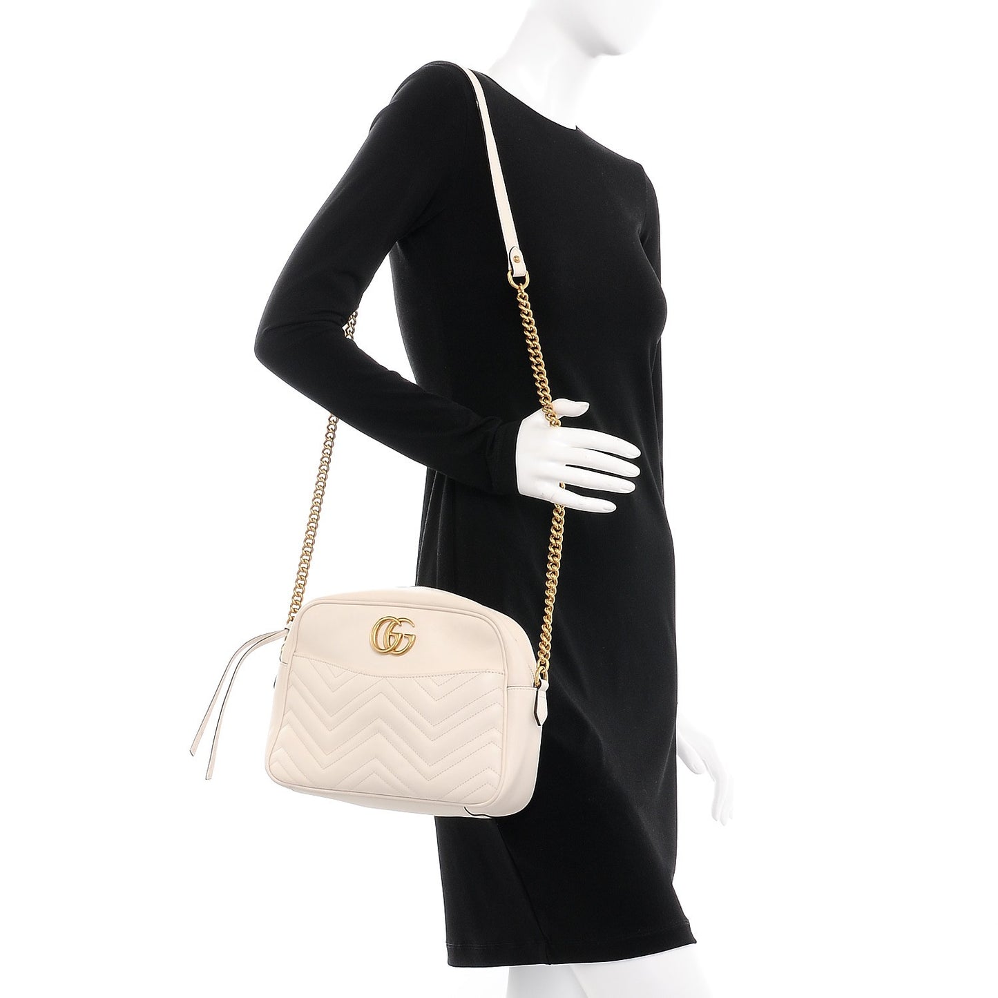 Calfskin Matelasse Medium GG Marmont Chain Shoulder Bag Mystic White
