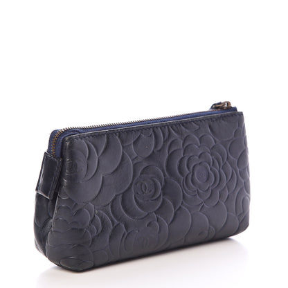 Chanel Lambskin Camellia Embossed Cosmetic Case Dark Blue 3 of 9