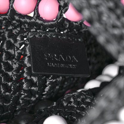 Prada Raffia Wood Bead Embroidered Logo Tote Bag Black 6 of 10
