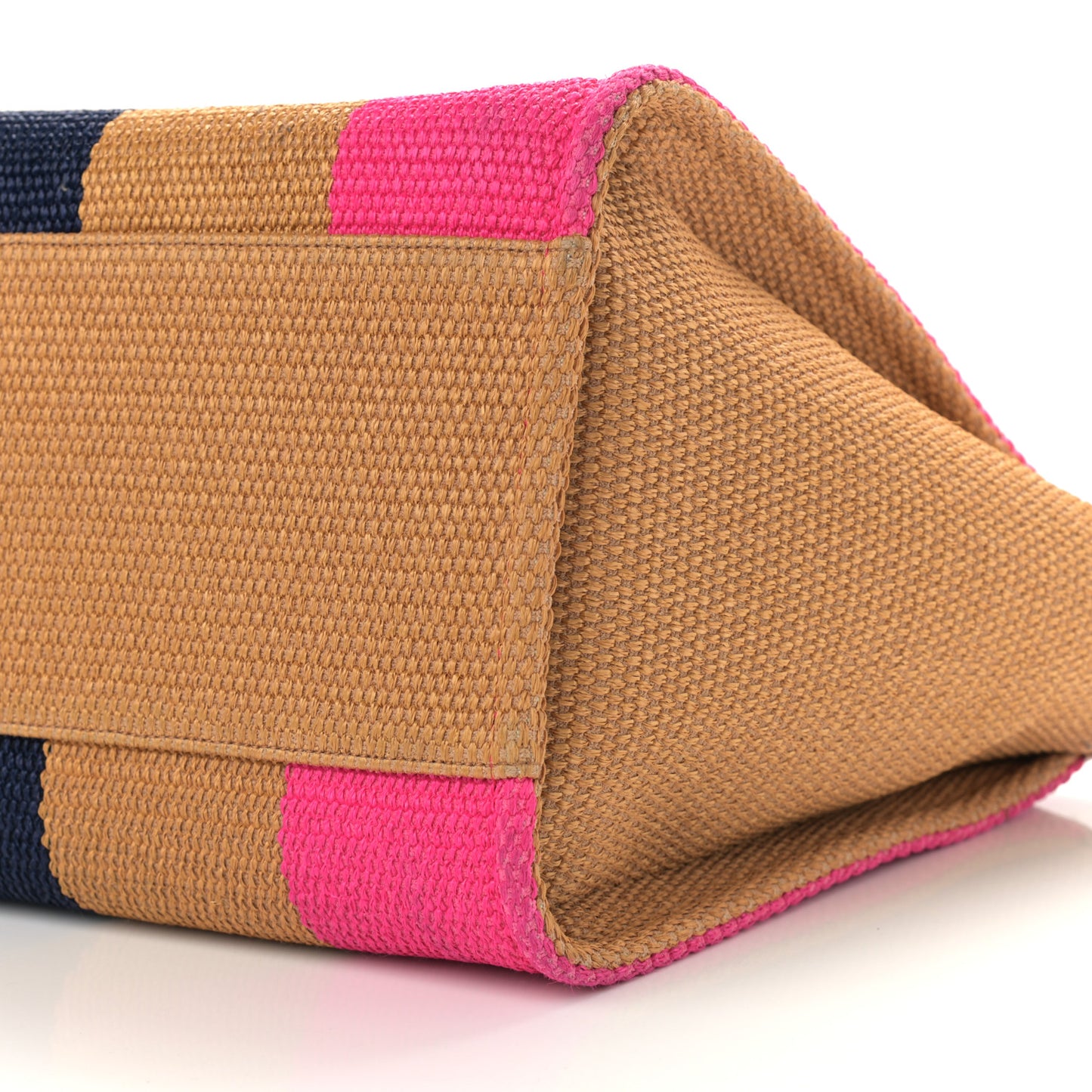 Straw Raffia Calfskin Striped Medium Deauville Tote Dark Beige Fuchsia Navy Blue