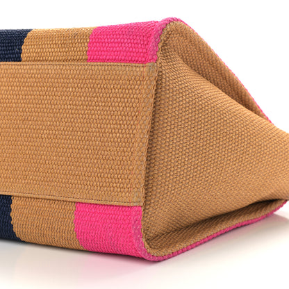 Chanel Straw Raffia Calfskin Striped Medium Deauville Tote Dark Beige Fuchsia Navy Blue 10 of 12