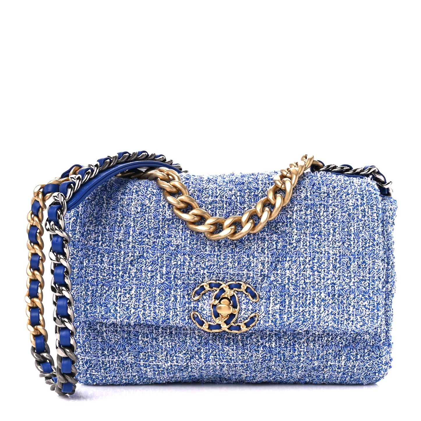 Tweed Quilted Medium Chanel 19 Flap Blue Multicolor