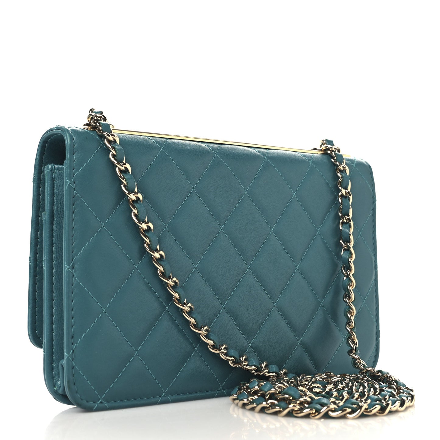 Lambskin Quilted Trendy CC Wallet On Chain WOC Green