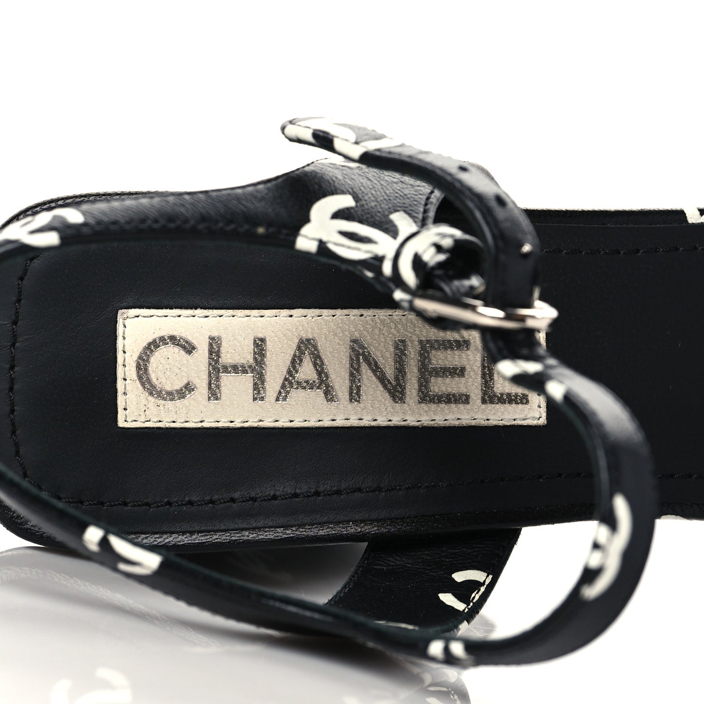 Printed Lambskin CC Platform Sandals 41 Black White