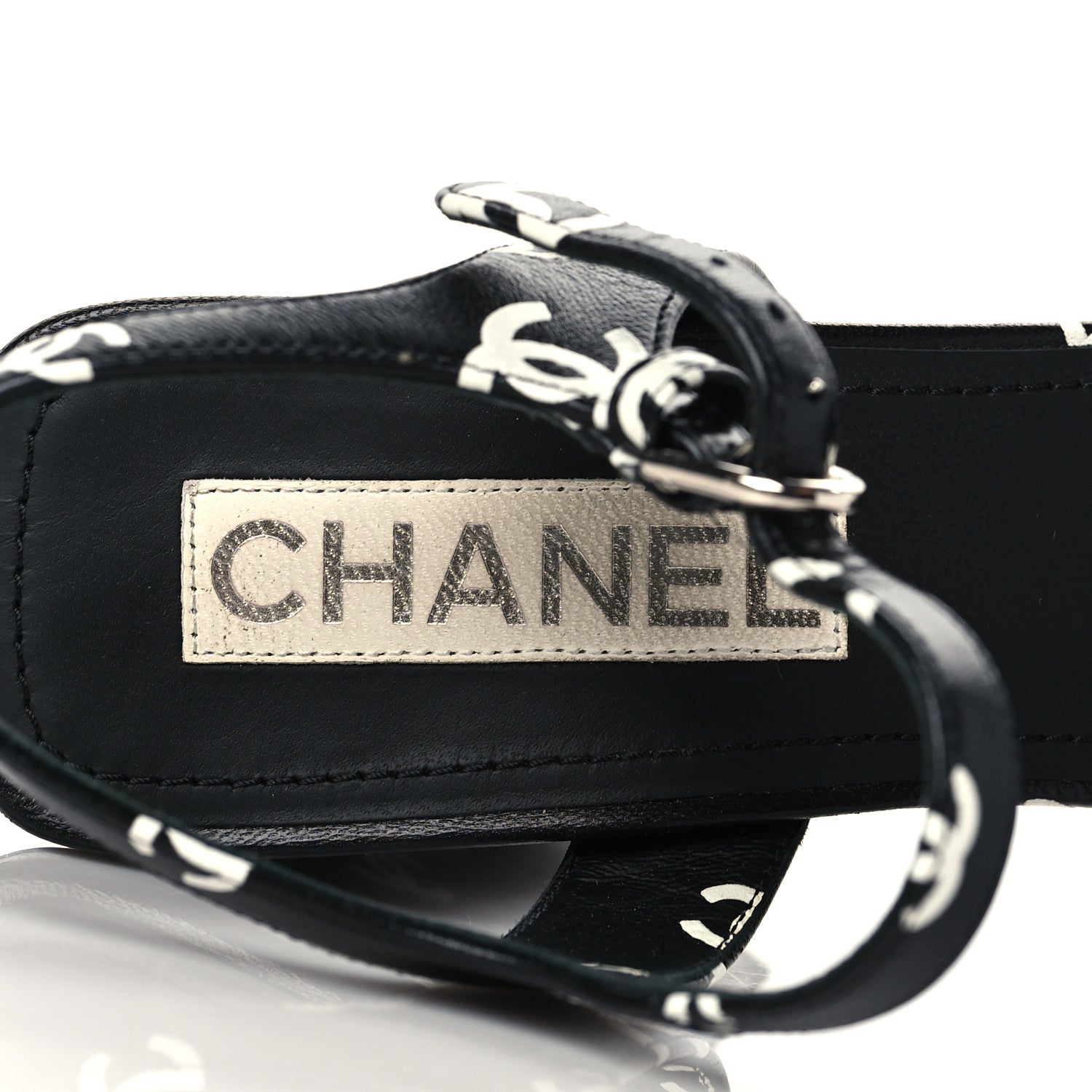 Chanel Printed Lambskin CC Platform Sandals 41 Black White 12 of 16