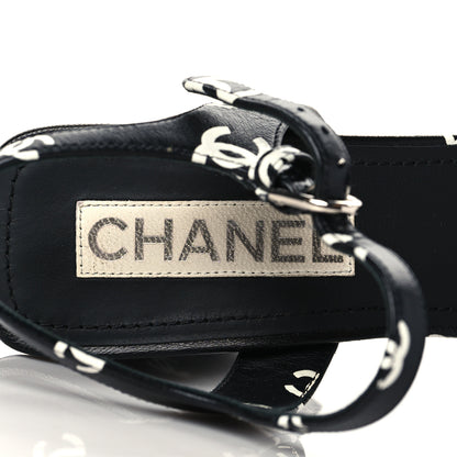 Chanel Printed Lambskin CC Platform Sandals 41 Black White 12 of 16