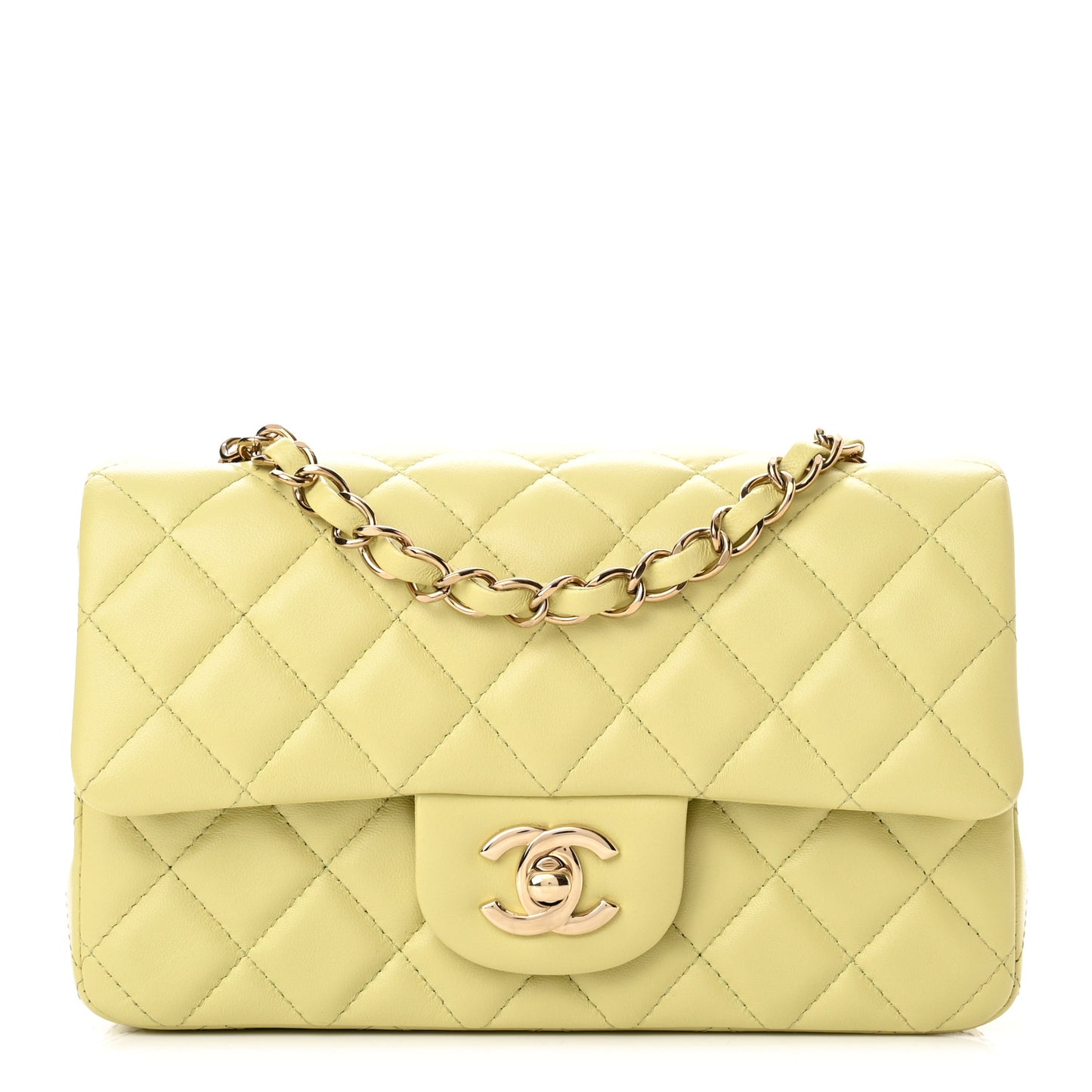 Lambskin Quilted Mini Rectangular Flap Light Green