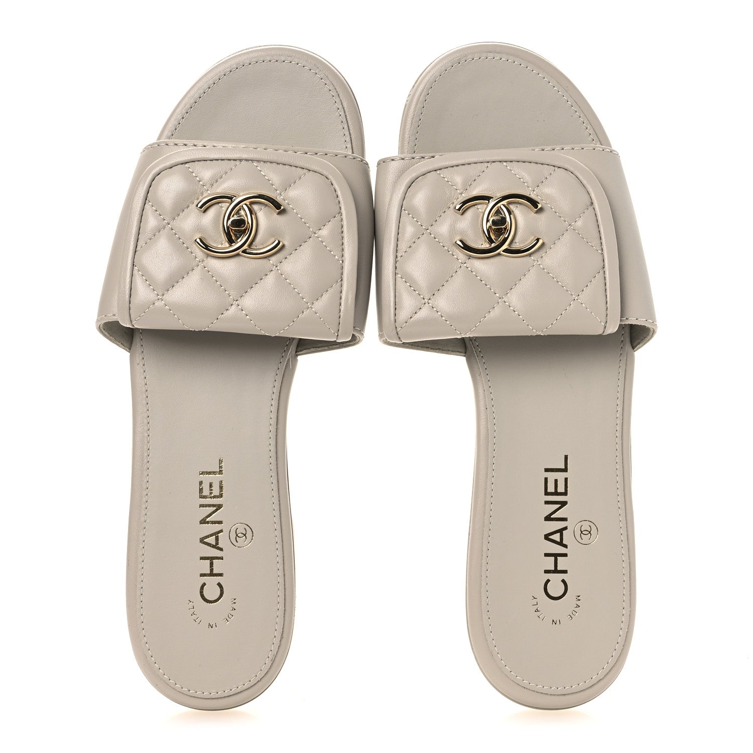 Chanel Lambskin Quilted Turnlock Flat Mules 39.5 Light Gray 2 of 14