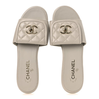 Chanel Lambskin Quilted Turnlock Flat Mules 39.5 Light Gray 2 of 14