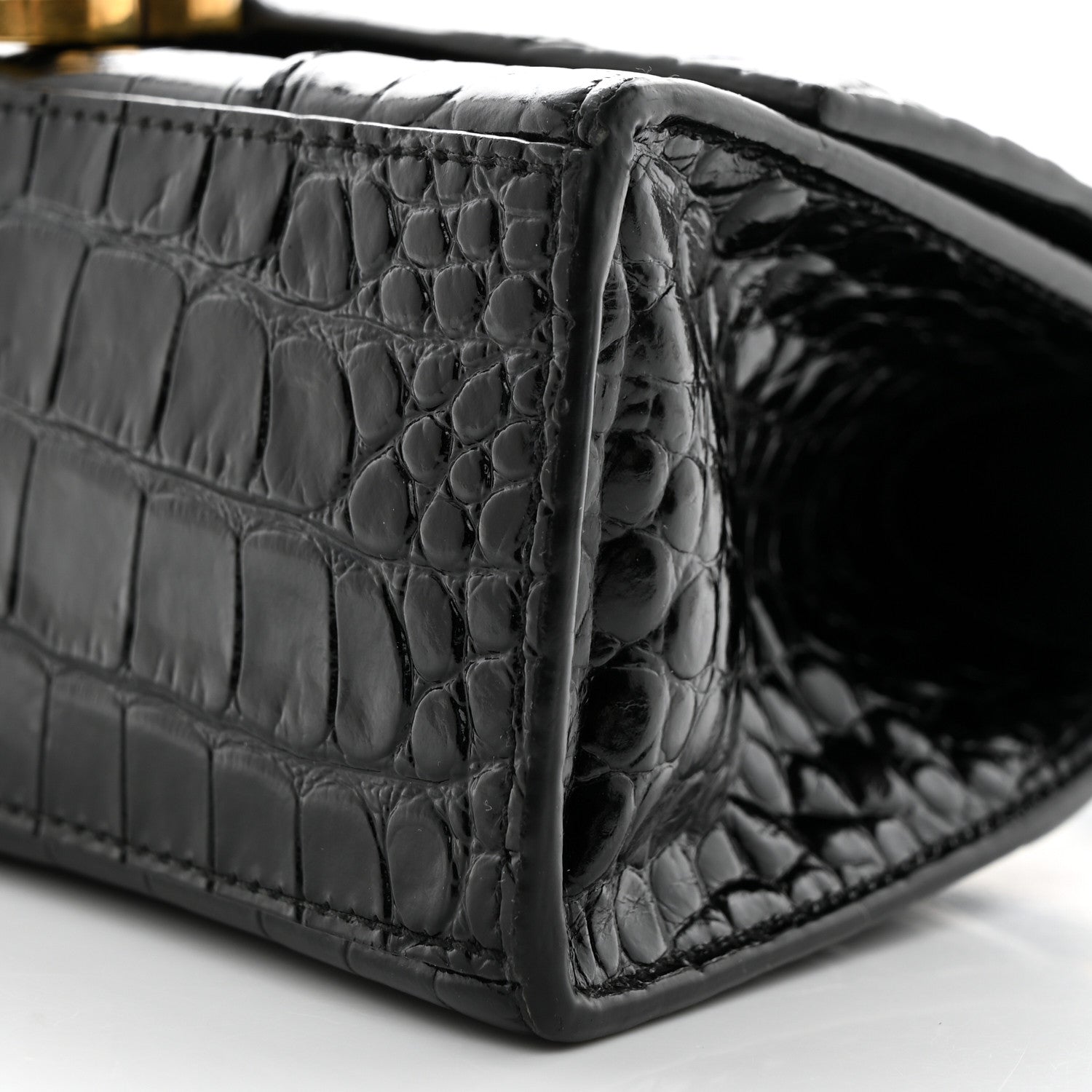 Balenciaga Shiny Calfskin Crocodile Embossed Hourglass Top Handle Bag XS Black 11 of 11