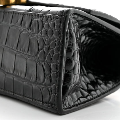 Balenciaga Shiny Calfskin Crocodile Embossed Hourglass Top Handle Bag XS Black 11 of 11