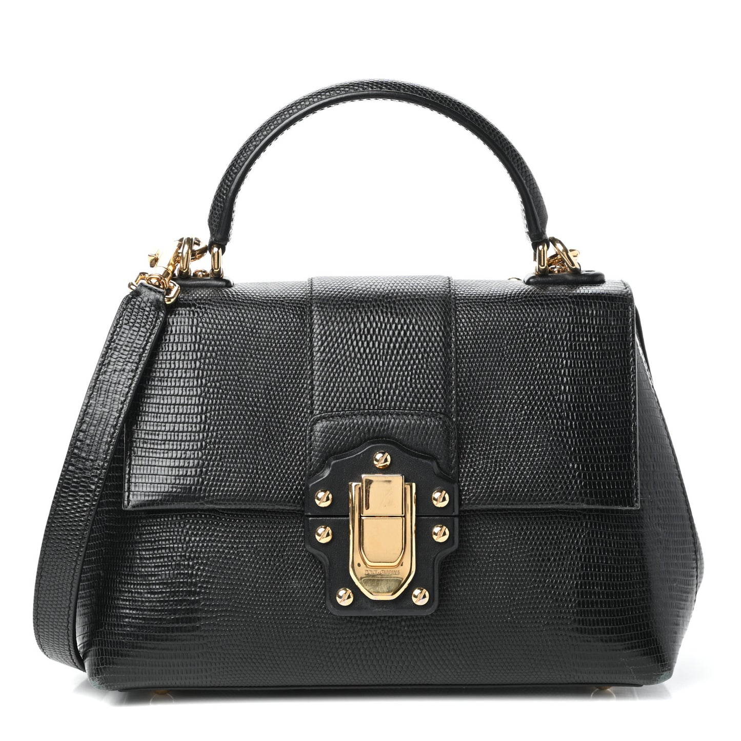 Calfskin Iguana Embossed Small Lucia Satchel Black