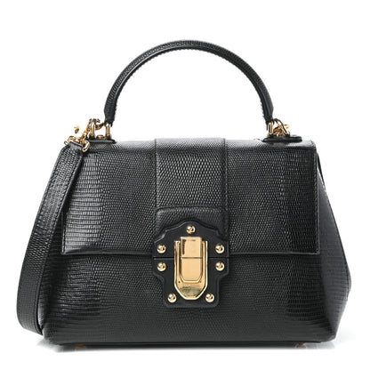 Dolce & Gabbana Calfskin Iguana Embossed Small Lucia Satchel Black 1 of 10