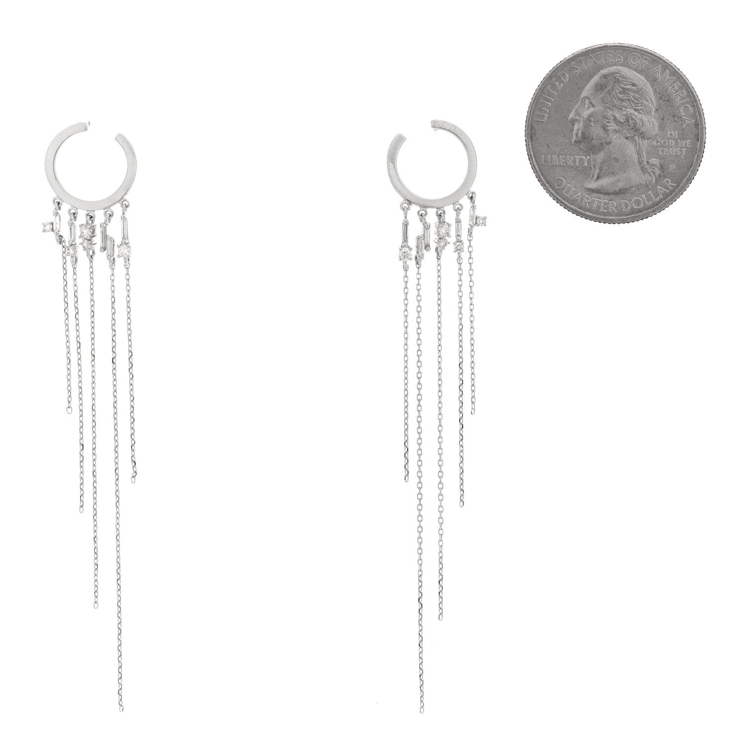 Suzanne Kalan 18K White Gold Diamond Fireworks Fringe Drop Earrings 2 of 4