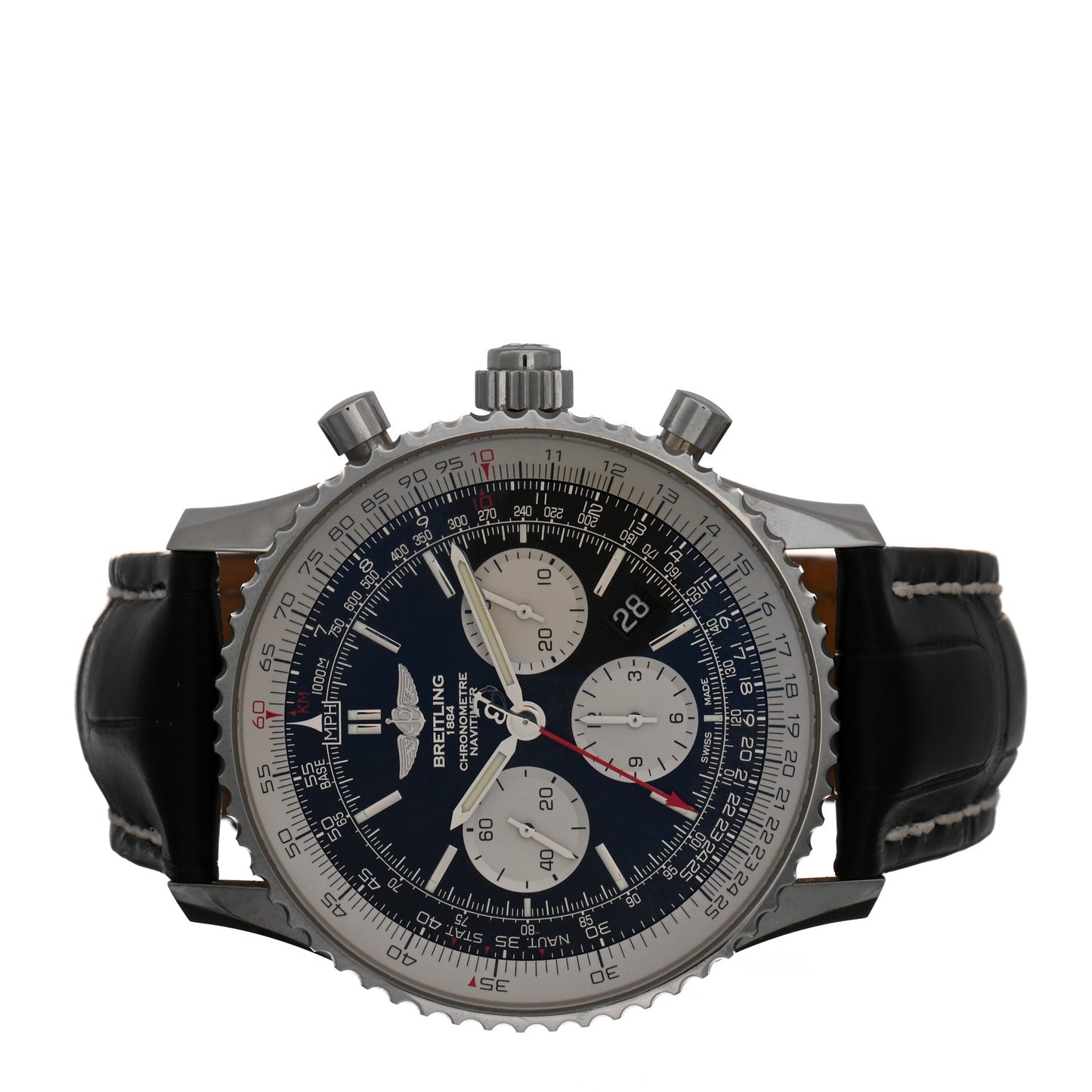 Stainless Steel Alligator 44mm Navitimer 1884 Chronograph Automatic Watch Black AB0310