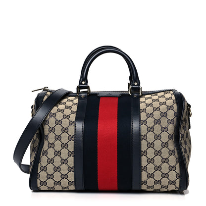 Gucci Monogram Selleria Calfskin Vintage Web Medium Boston Beige Blue 1 of 11