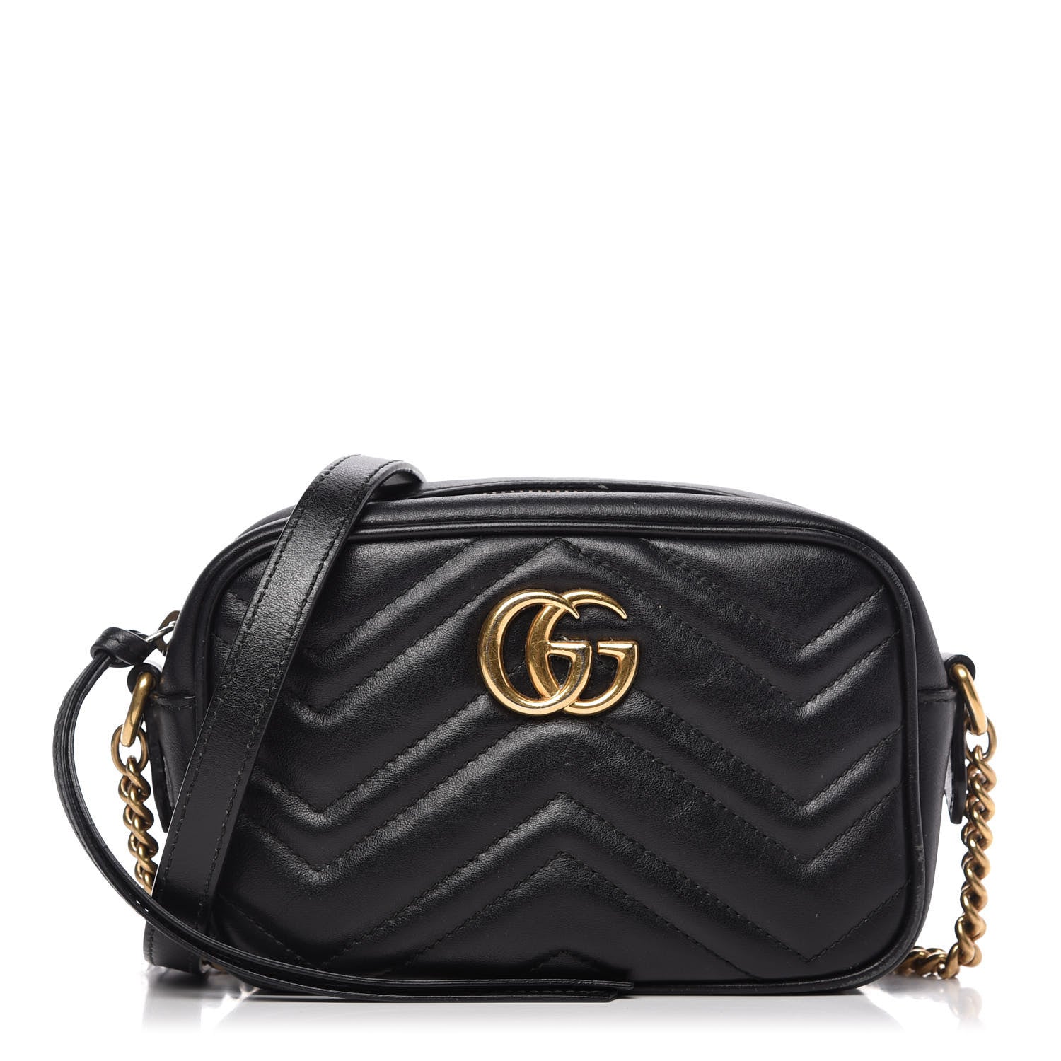 Gucci Calfskin Matelasse Mini GG Marmont Chain Shoulder Bag Black 1 of 10
