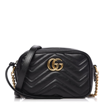 Gucci Calfskin Matelasse Mini GG Marmont Chain Shoulder Bag Black 1 of 10