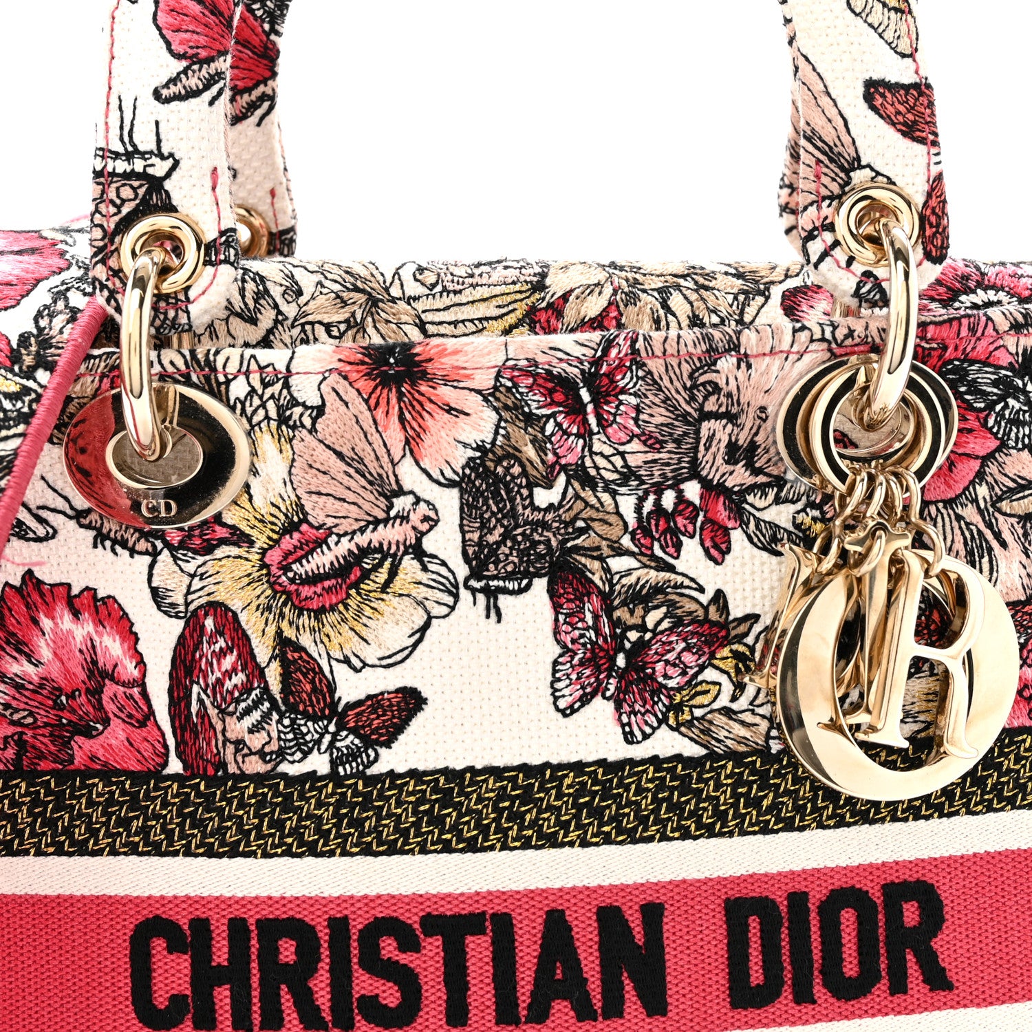 Christian Dior Canvas Embroidered Butterfly Print Medium Lady D-Lite  Multicolor 8 of 12