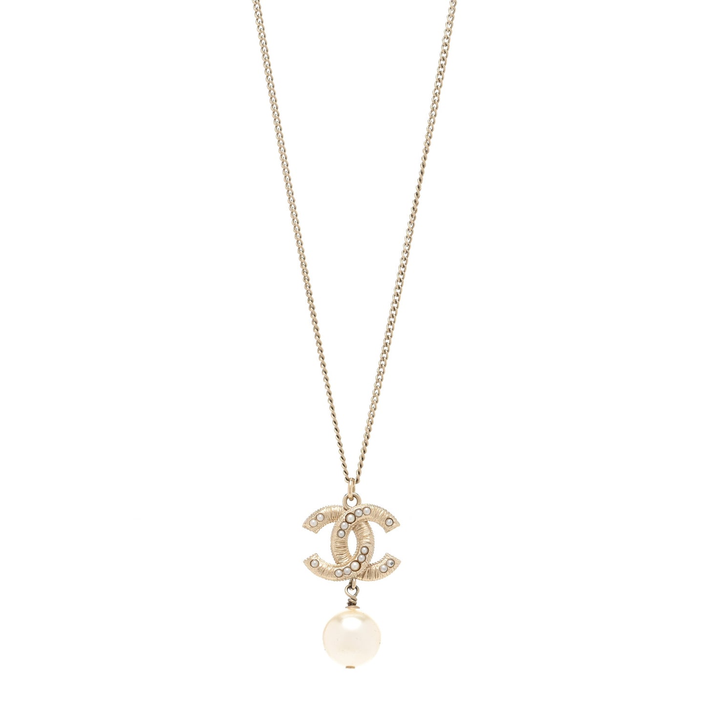 Pearl CC Pendant Necklace Gold