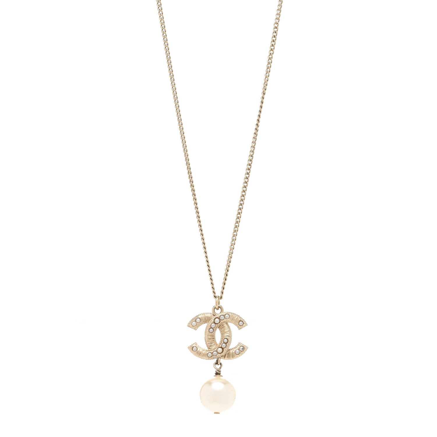 Chanel Pearl CC Pendant Necklace Gold 1 of 6