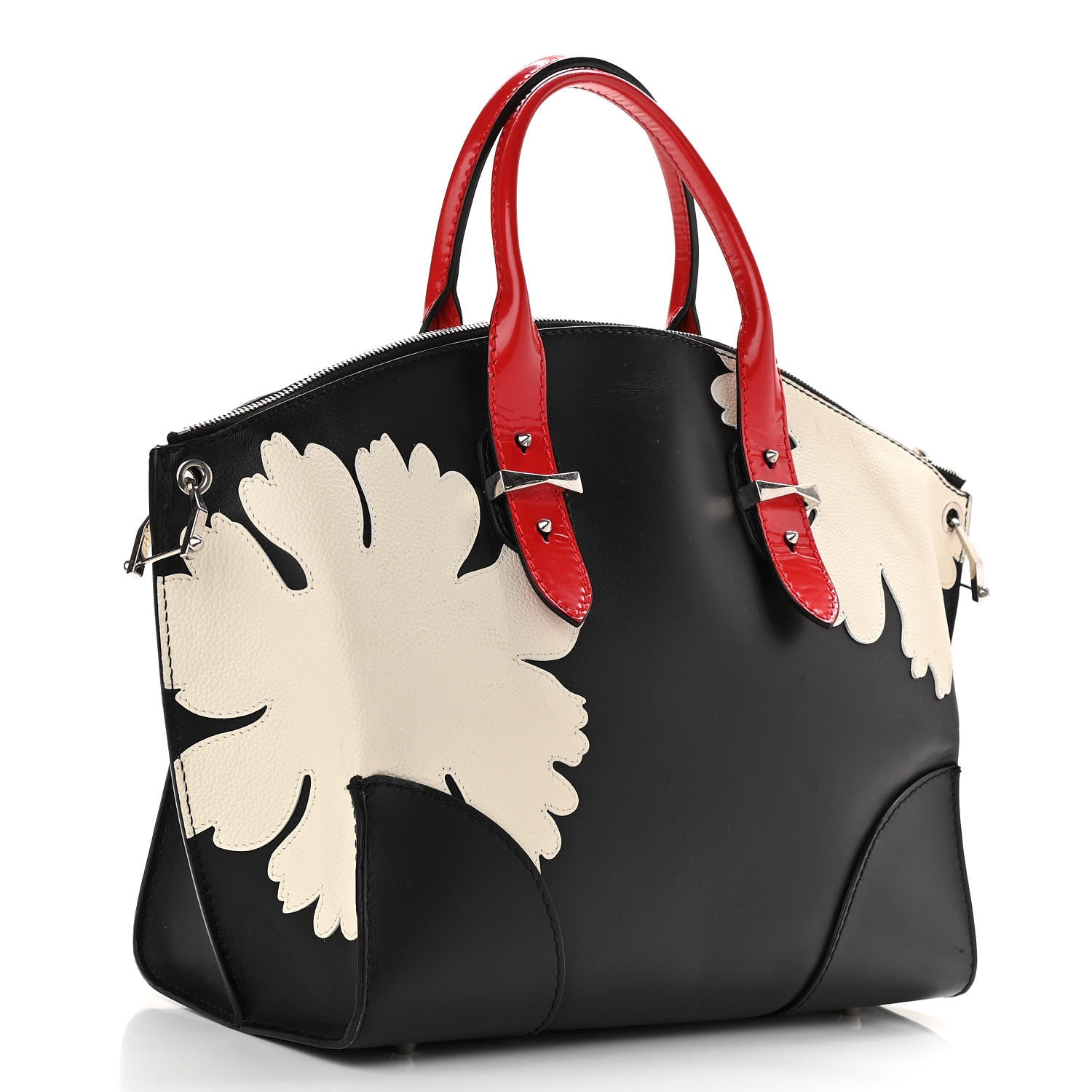Alexander McQueen Lambskin Applique Lotus Flower De Manta Tote Black Red 3 of 17