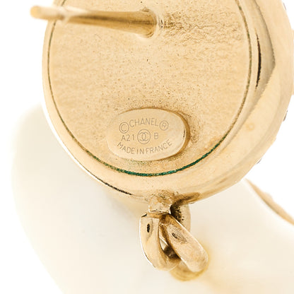 Chanel Pearl Crystal CC Heart Drop Earrings Gold 4 of 5