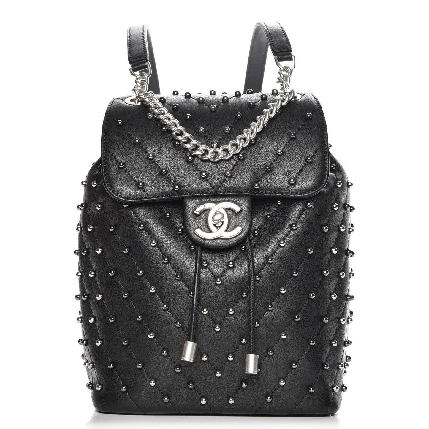 Lambskin Chevron Quilted Studded Stud Wars Backpack Black