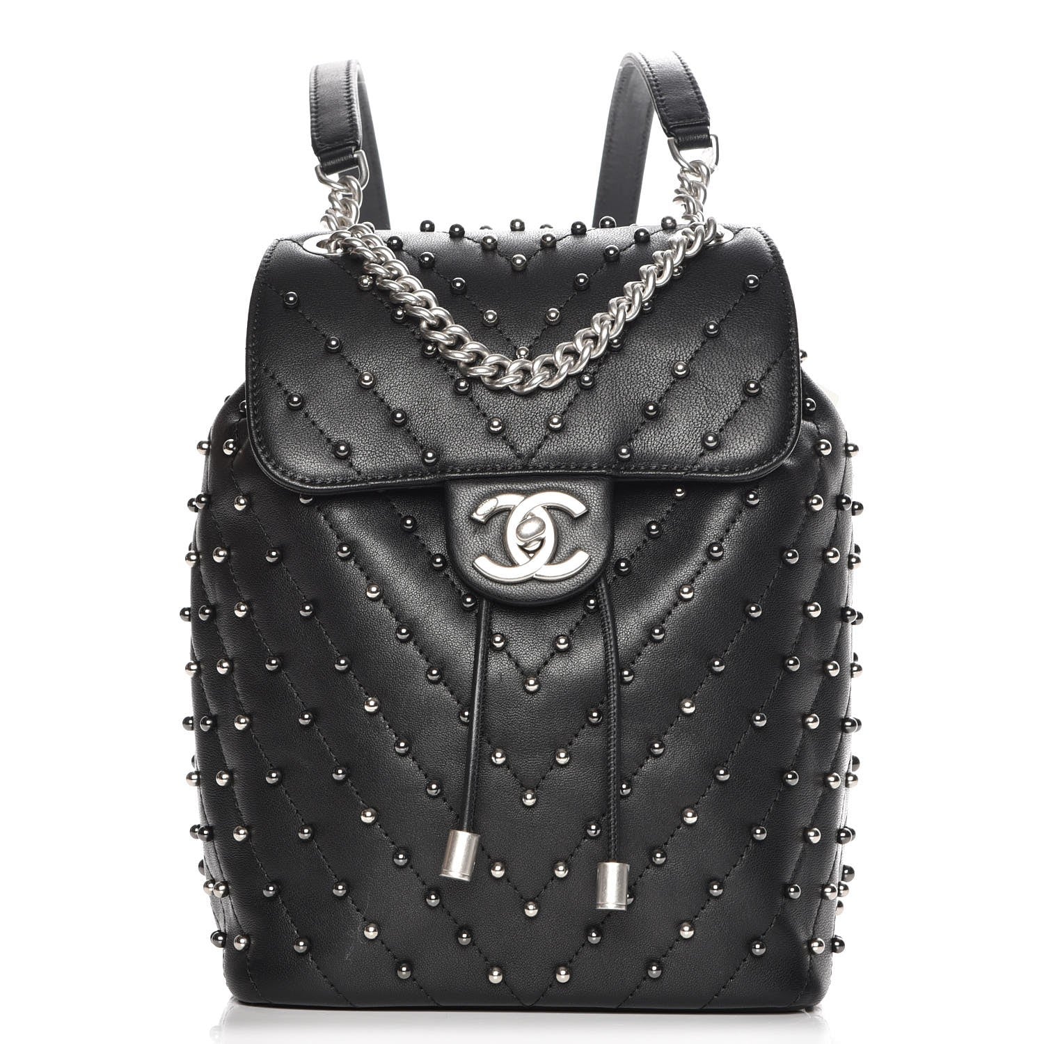 Chanel Lambskin Chevron Quilted Studded Stud Wars Backpack Black 1 of 9