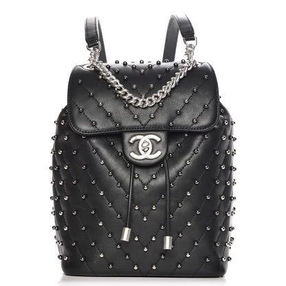 Chanel Lambskin Chevron Quilted Studded Stud Wars Backpack Black 1 of 9
