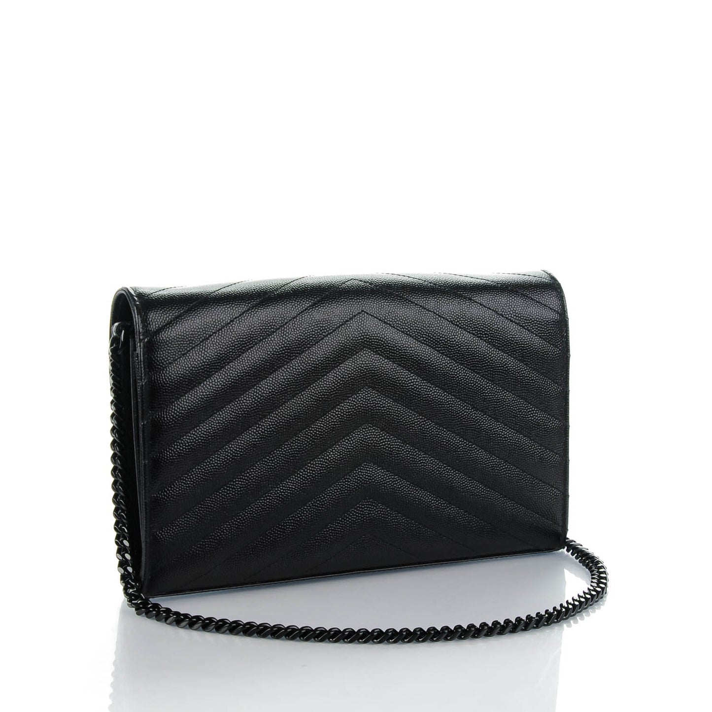 Grain De Poudre Matelasse Chevron Medium Monogram Chain Wallet Black