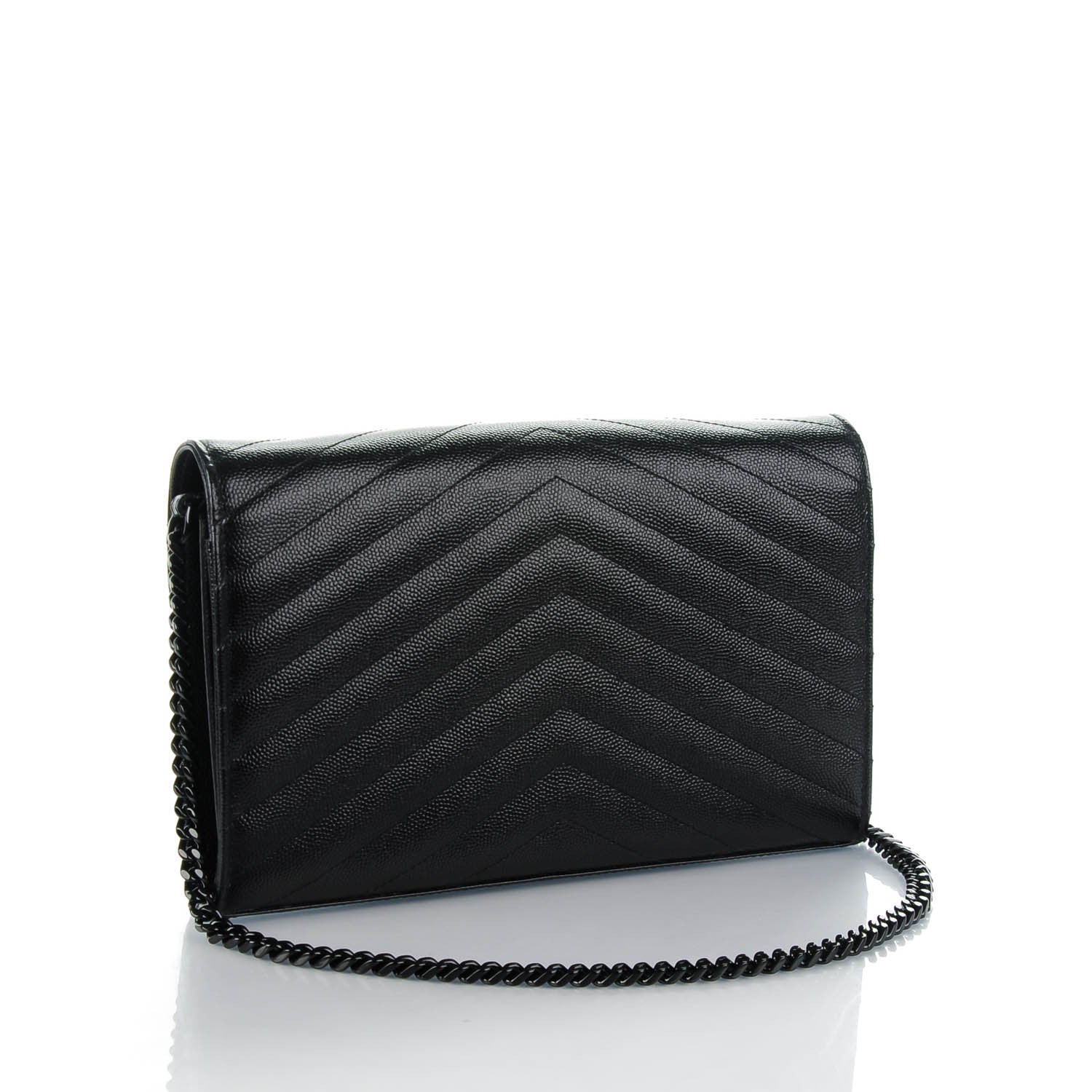 Saint Laurent Grain De Poudre Matelasse Chevron Medium Monogram Chain Wallet Black 3 of 7