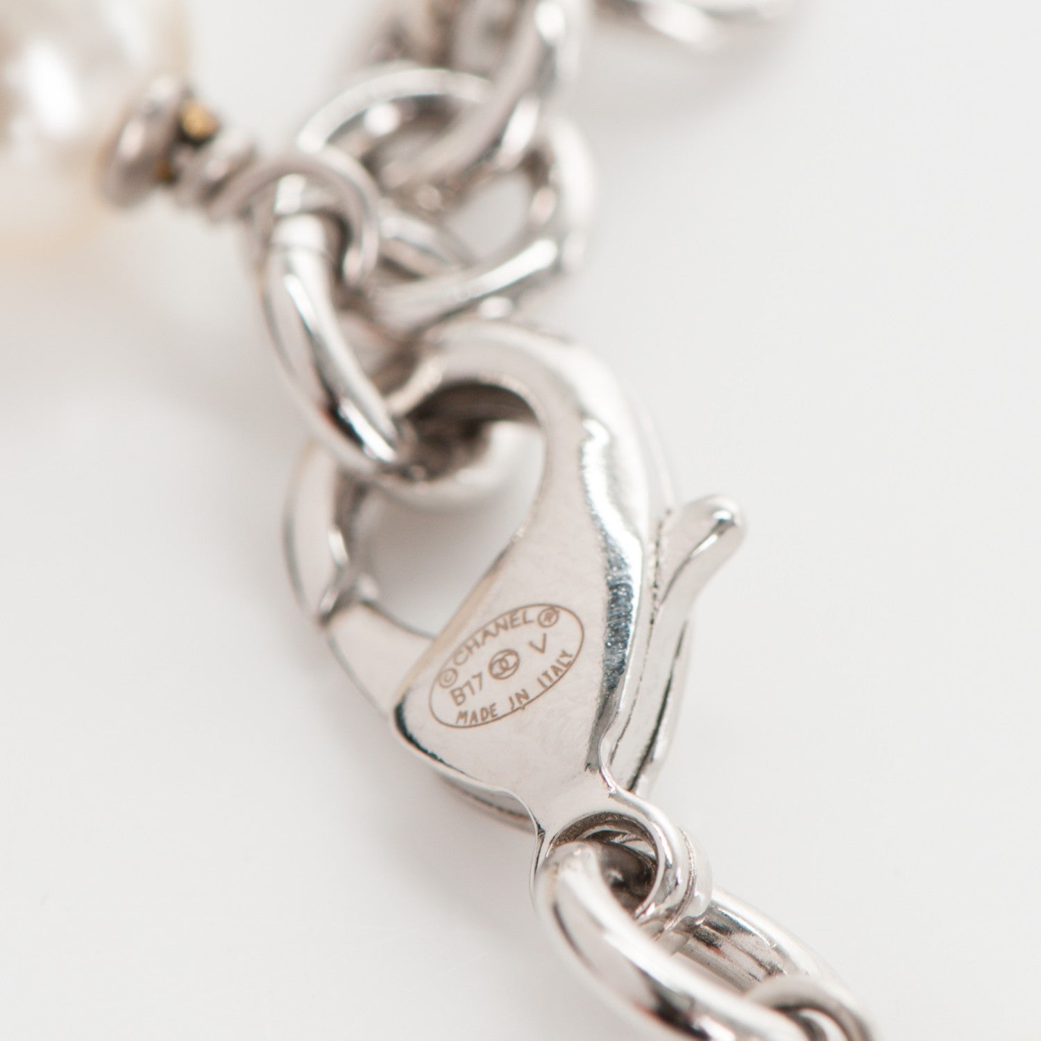 Chanel Crystal Pearl CC Long Necklace Silver 3 of 3
