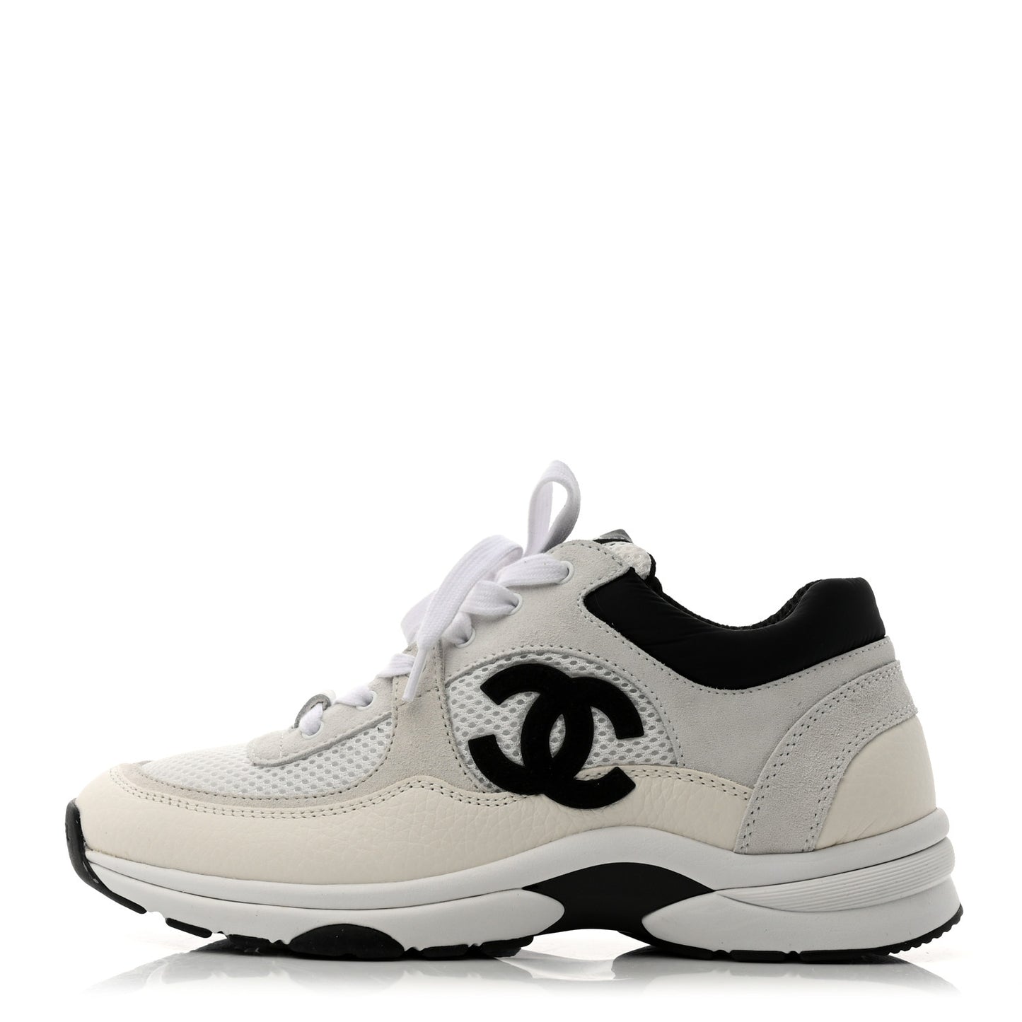 Mesh Suede Calfskin Grained Calfskin Womens CC Sneakers 37.5 White Black