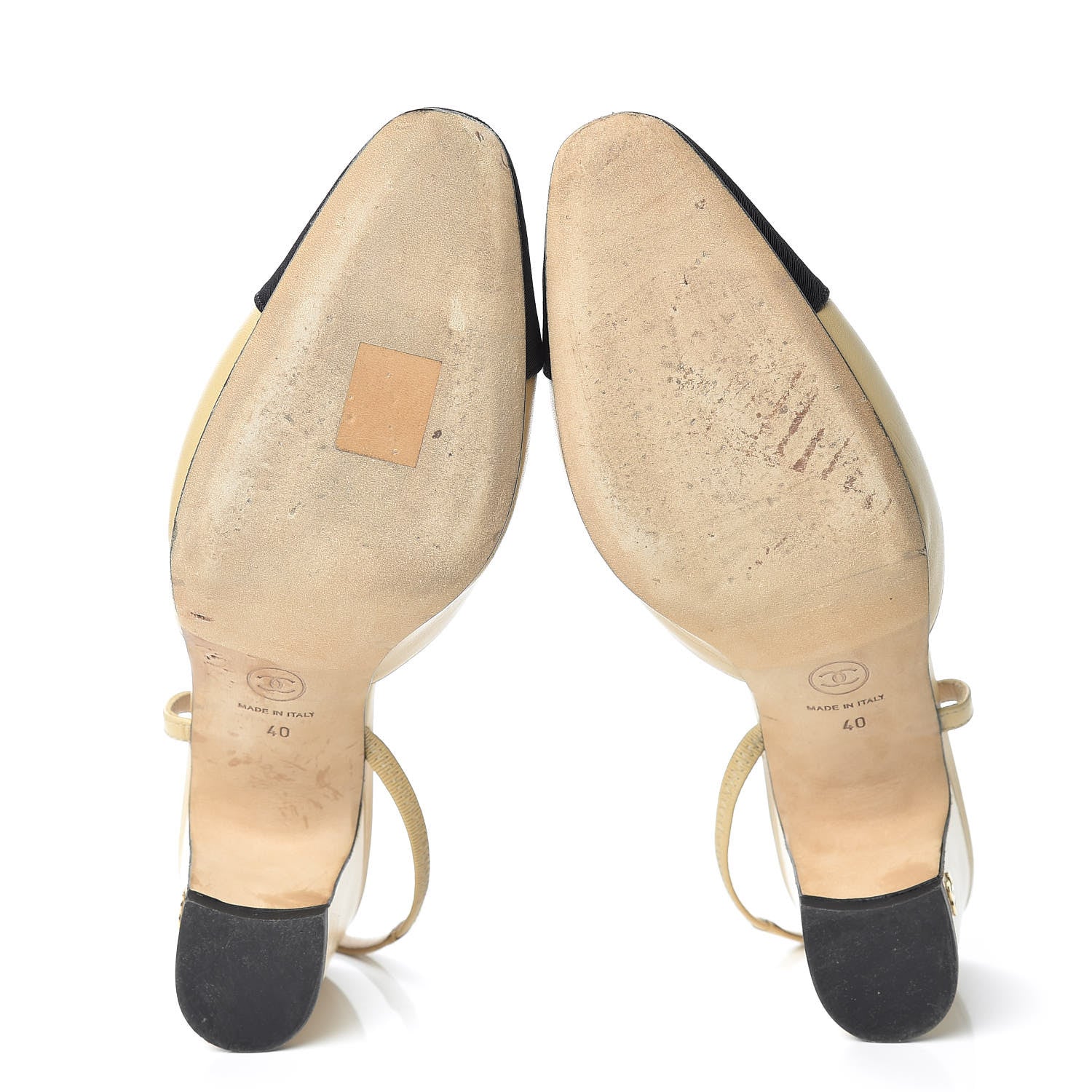 Chanel Goatskin Grosgrain Cap Toe CC Slingback Pumps 40 Beige Black 7 of 13
