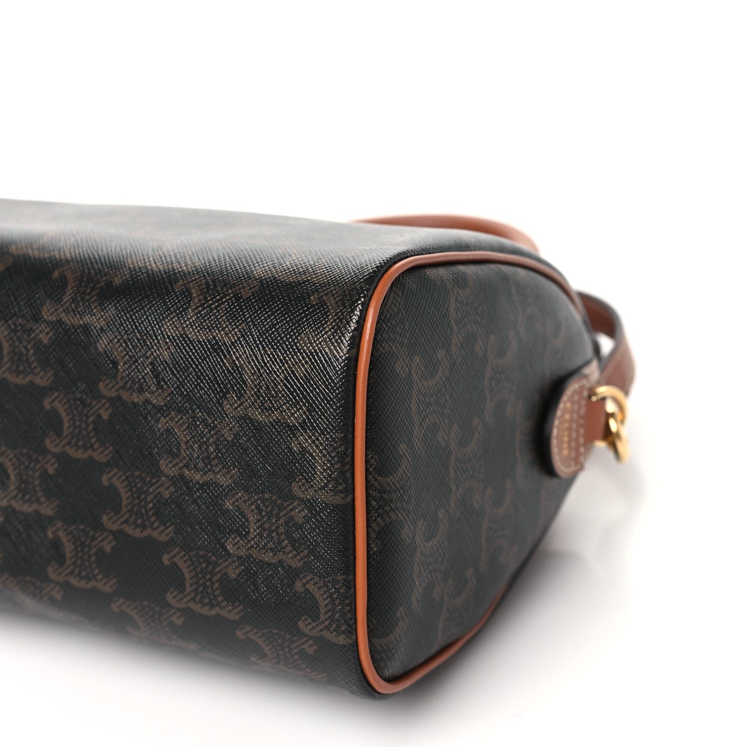 Celine Triomphe Canvas Calfskin Small Boston Bag Tan 9 of 10