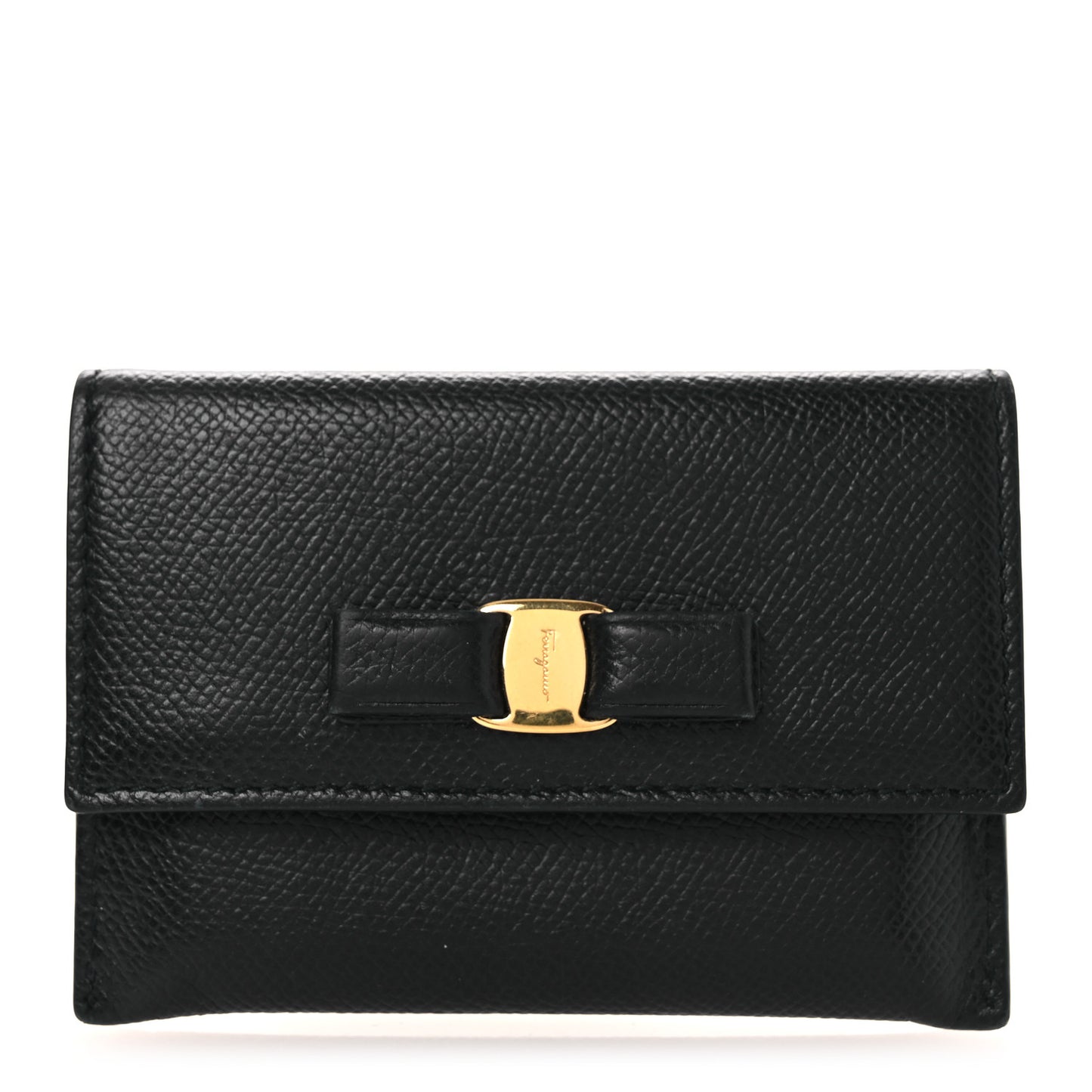 Pebbled Calfskin Flap Card Holder Black
