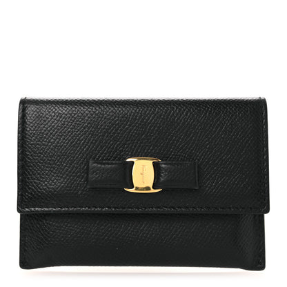 Salvatore Ferragamo Pebbled Calfskin Flap Card Holder Black 1 of 9
