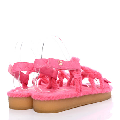 Chanel Cord Lambskin Quilted Logo Sandals 38 Pink 4 of 8