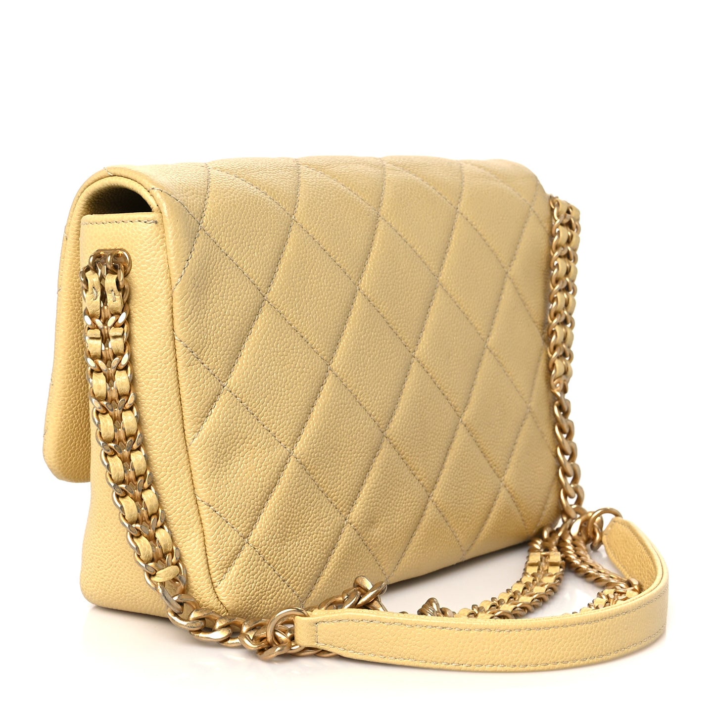 Shiny Caviar Quilted Small Chain Melody Flap Yellow