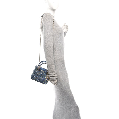 Christian Dior Metallic Calfskin Satin Celestial Bead Embroidery Cannage Mini Lady Dior Blue 2 of 10