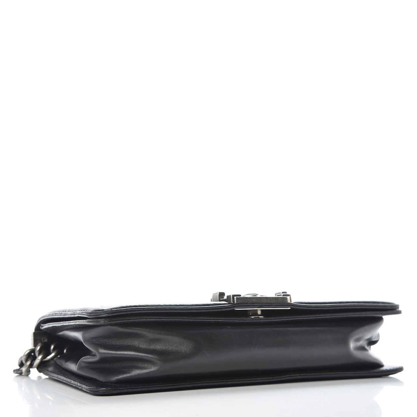 Glazed Calfskin Medium Boy Flap Black