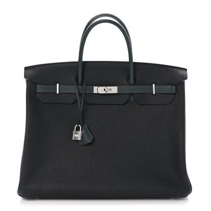 Hermes Togo Horseshoe Birkin 40 Black Vert Rousseau 1 of 12